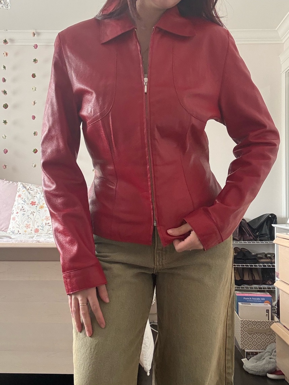 Danier Red Leather Zip Jacket